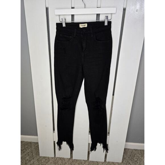 L'Agence High Line Skinny High Rise Saturated Black Distruct Distressed Jeans 24 - Picture 1 of 16